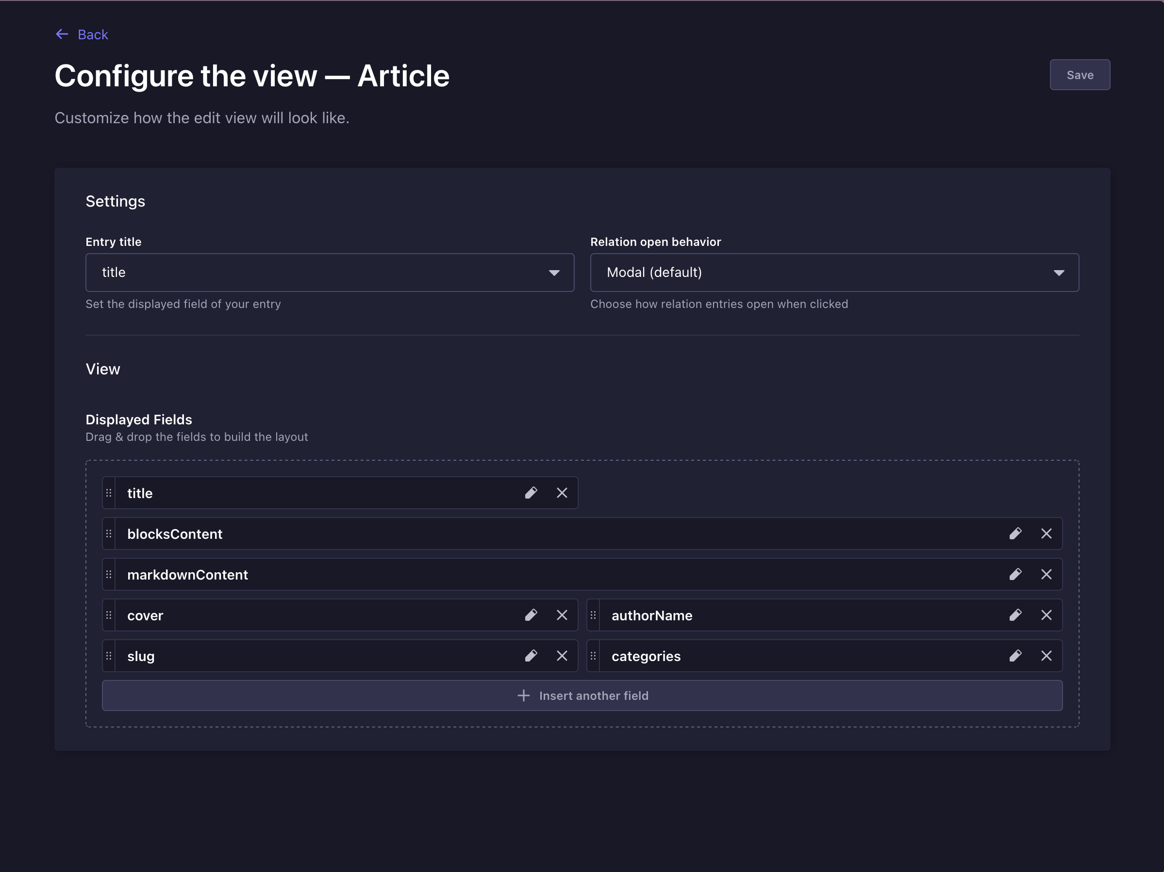 Configuring the edit view of the Content Manager